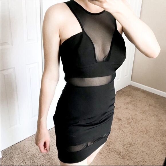 NBD Mesh Bodycon Mini Dress Sleeveless Black S - Picture 3 of 10